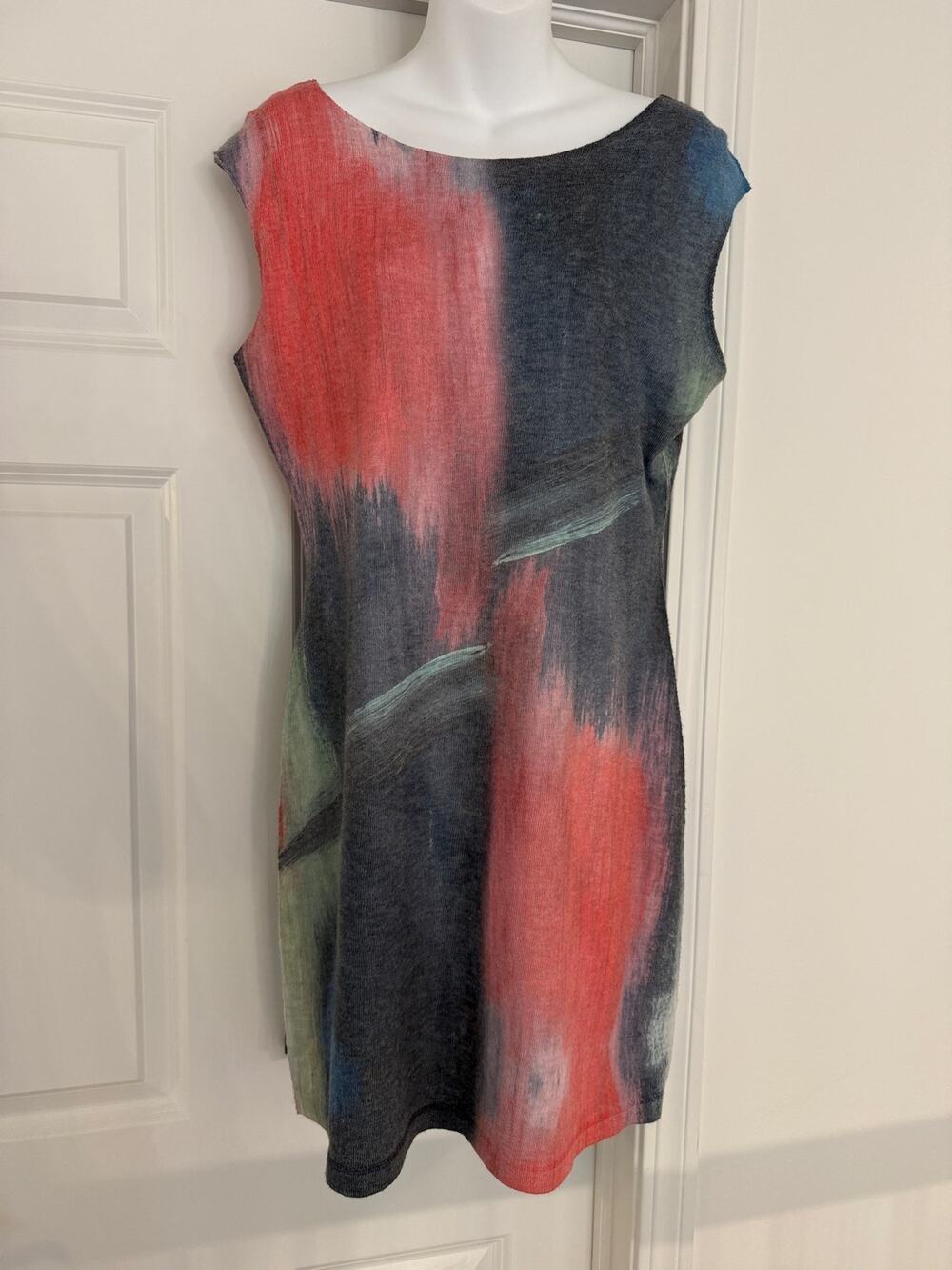 Nally & Millie Abstract Brushstroke Knit Shift Lined Sleeveless Dress, Small